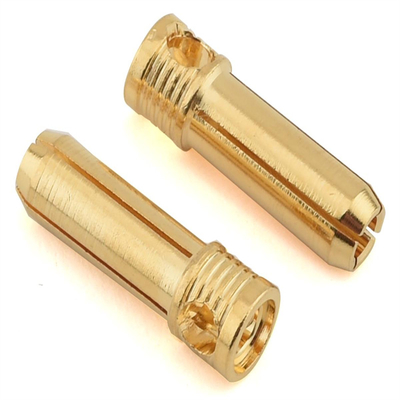 Flat Top 5mm Gold Plated Bullet Connectors , Brass Gold Plated Speaker Banana Plugs